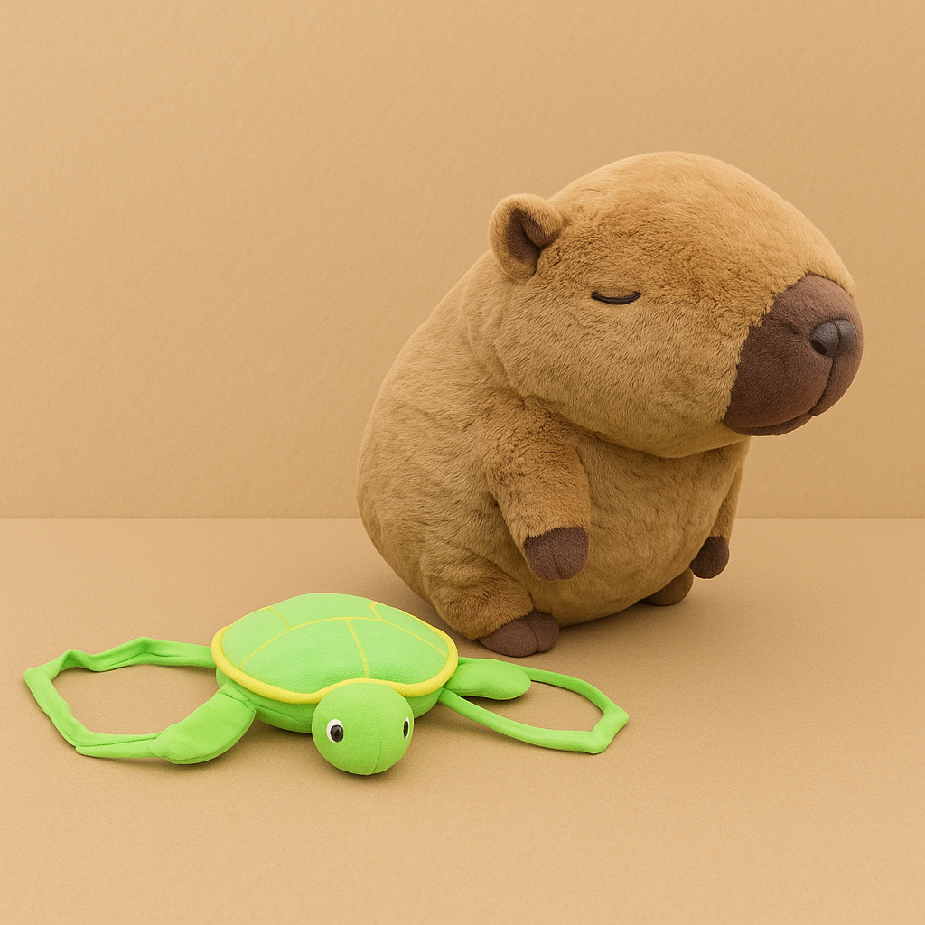 Capybara Plush Toy Set with Turtle – Soft Animal Toy Combo