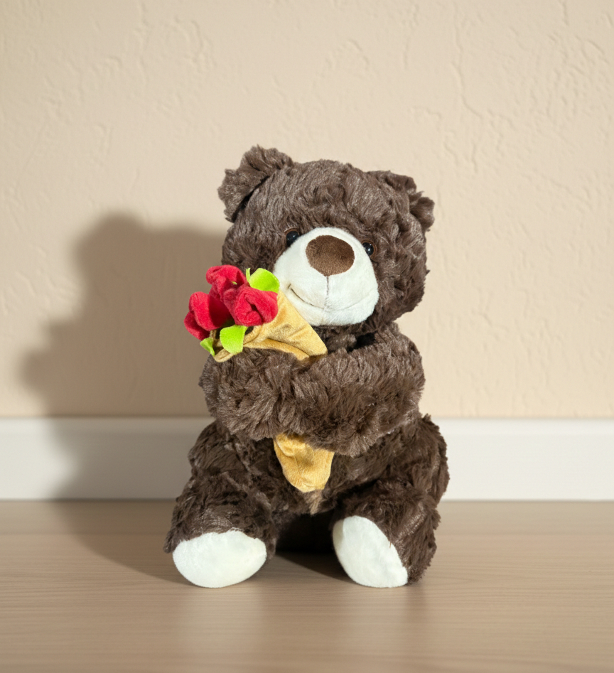 Classic Teddy Bear with Rose – Soft Gift Toy