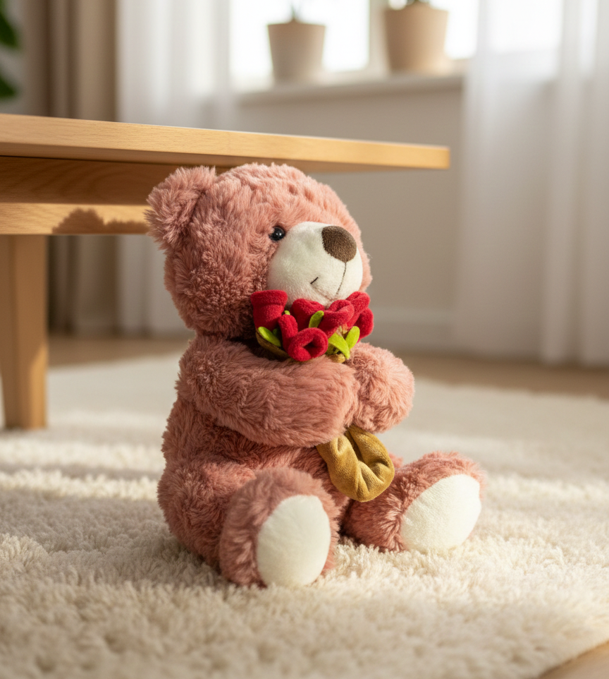 Pink Teddy Bear with Roses – Cute Gift Toy